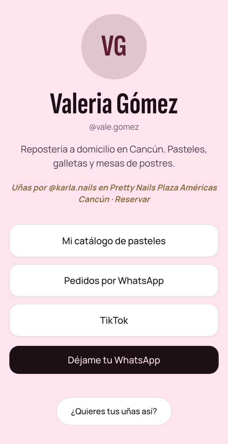 Perfil público de una clienta con el crédito de la manicurista